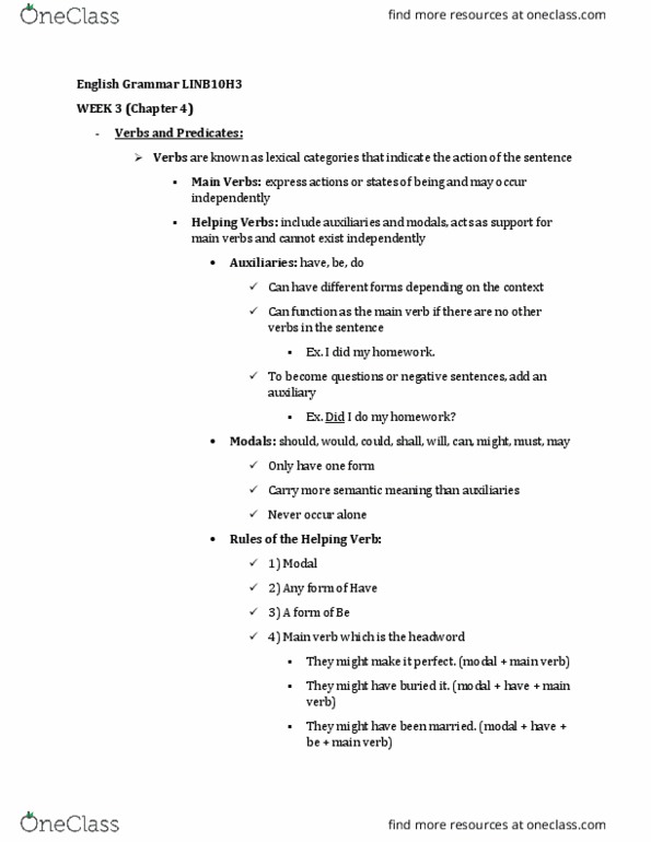 LINB10H3 Lecture Notes - Lecture 3: Headword, Participle, Infinitive thumbnail