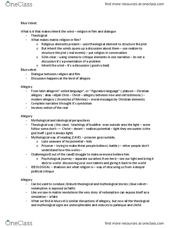 RLG332H5 Lecture Notes - Lecture 11: Crime Film, Literal And Figurative Language thumbnail