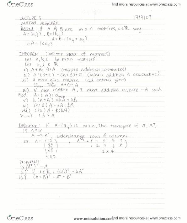 MAT223H1 Lecture 3: Lecture 3-Matrix Algebra Sep 17 thumbnail