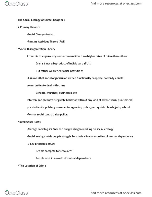 CLJ 120 Lecture Notes - Lecture 6: Victim Blaming, Social Disorganization Theory, Informal Social Control thumbnail