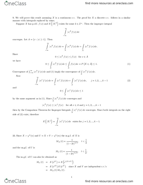 STAT330 Lecture Notes - Lecture 4: Random Variable, Improper Integral thumbnail