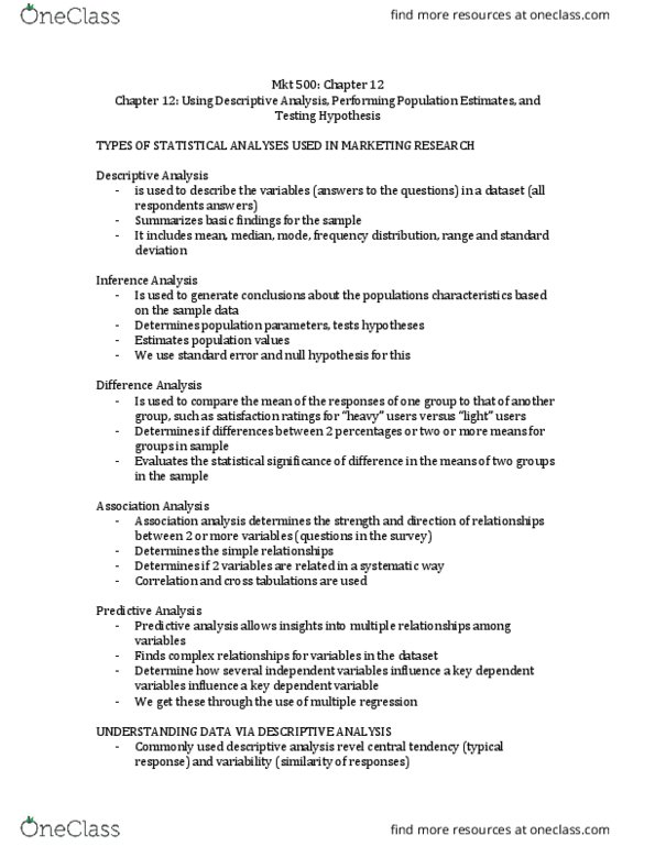 MKT 500 Lecture Notes - Lecture 12: Confidence Interval, Standard Deviation, Frequency Distribution thumbnail