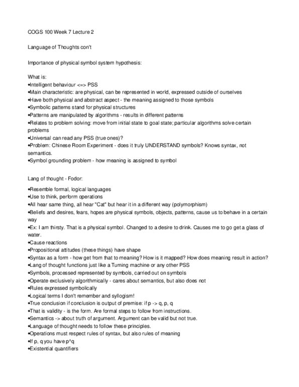 COGS 100 Lecture Notes - Physical Symbol System, Engineered Language, Symbol Grounding Problem thumbnail