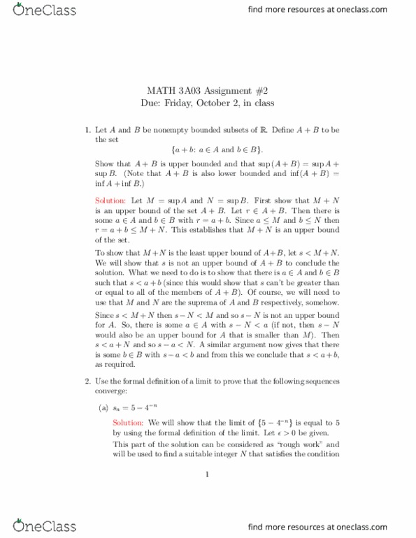MATH 3A03 Lecture Notes - Lecture 4: Natural Number, Limit Of A Sequence, Infimum And Supremum thumbnail