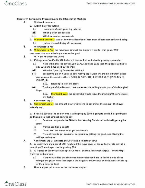 ECON 2010 Lecture Notes - Lecture 7: Economic Equilibrium, Economic Surplus, Demand Curve thumbnail