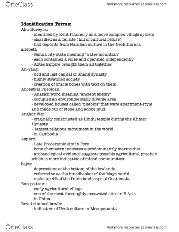 ANTH 202g Final Final Review Guide OneClass