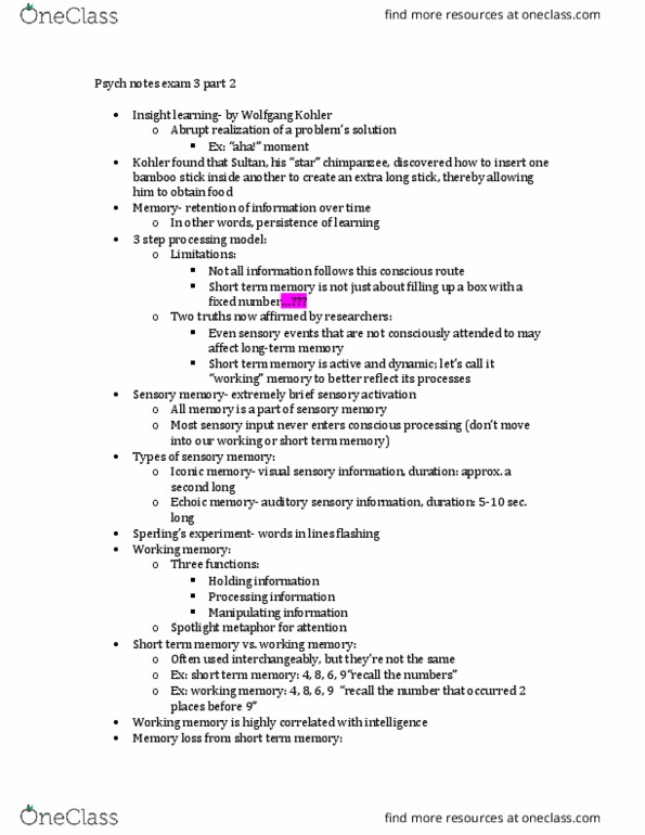 PSY-2012 Lecture Notes - Lecture 13: Procedural Memory, Echoic Memory, Long-Term Memory thumbnail