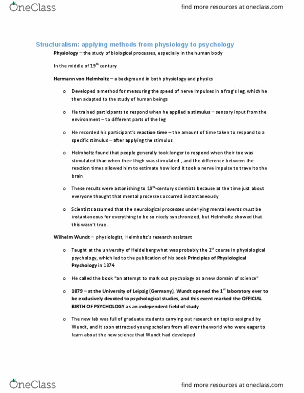 PSYA01H3 Chapter Notes - Chapter 1: Wilhelm Wundt, Edward B. Titchener, Action Potential thumbnail