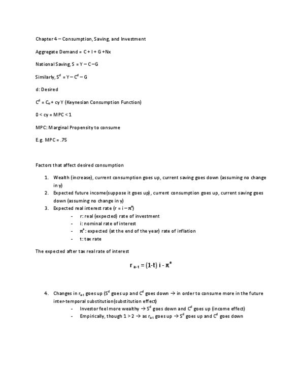 Economics 2152A/B Lecture Notes - Real Interest Rate, Fiscal Policy, Aggregate Demand thumbnail