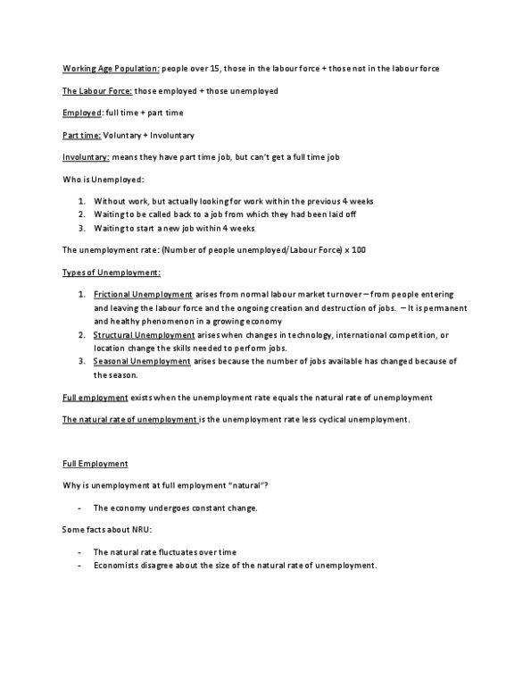 Economics 2152A/B Lecture Notes - Unemployment, National Research Universal Reactor, Full Employment thumbnail