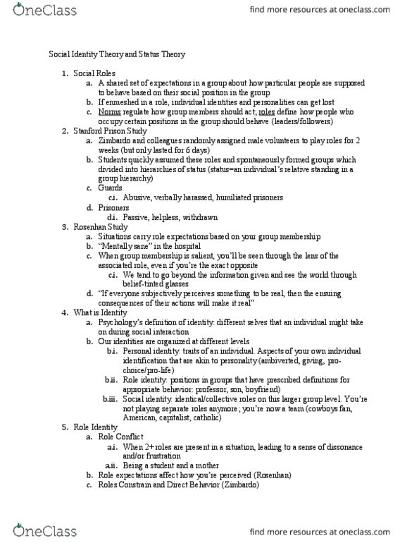 PSYC 6 Lecture Notes - Lecture 12: Social Identity Theory, Westboro Baptist Church, Stanford Prison Experiment thumbnail