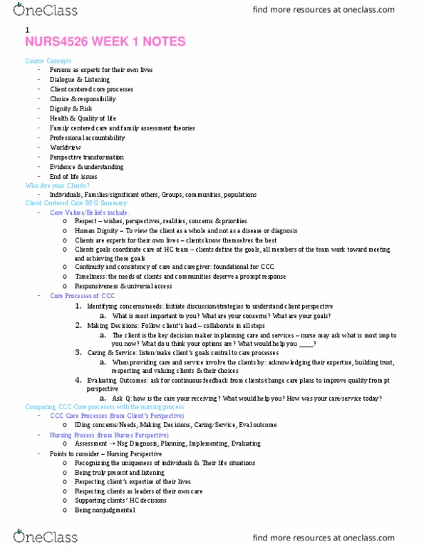 NURS 4526 Lecture Notes - Lecture 1: Nursing Process, Document Collaboration, Eval thumbnail