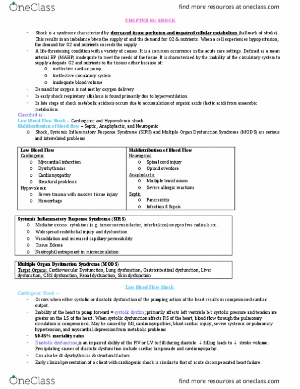 NURS 4526 Lecture Notes - Lecture 12: Acute Respiratory Distress Syndrome, Acute Decompensated Heart Failure, Septic Shock thumbnail