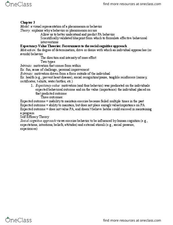 KNES 350 Chapter Notes - Chapter 3: Albert Bandura, Tachycardia, Theory Of Reasoned Action thumbnail