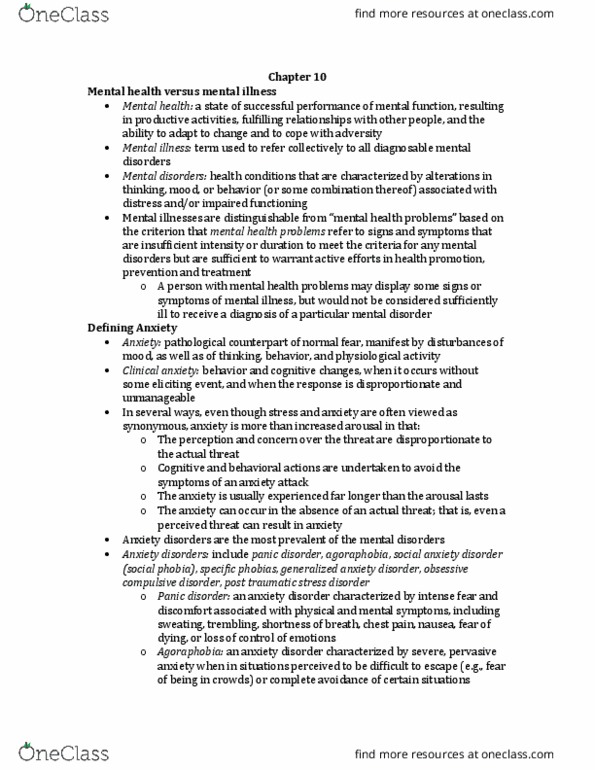 KNES 350 Chapter Notes - Chapter 10: Obsessive–Compulsive Disorder, National Comorbidity Survey, Posttraumatic Stress Disorder thumbnail