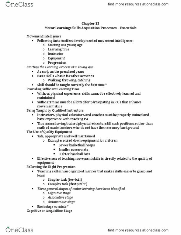 KNES 200 Chapter Notes - Chapter 13: Motor Learning, Tee-Ball, Jerky thumbnail