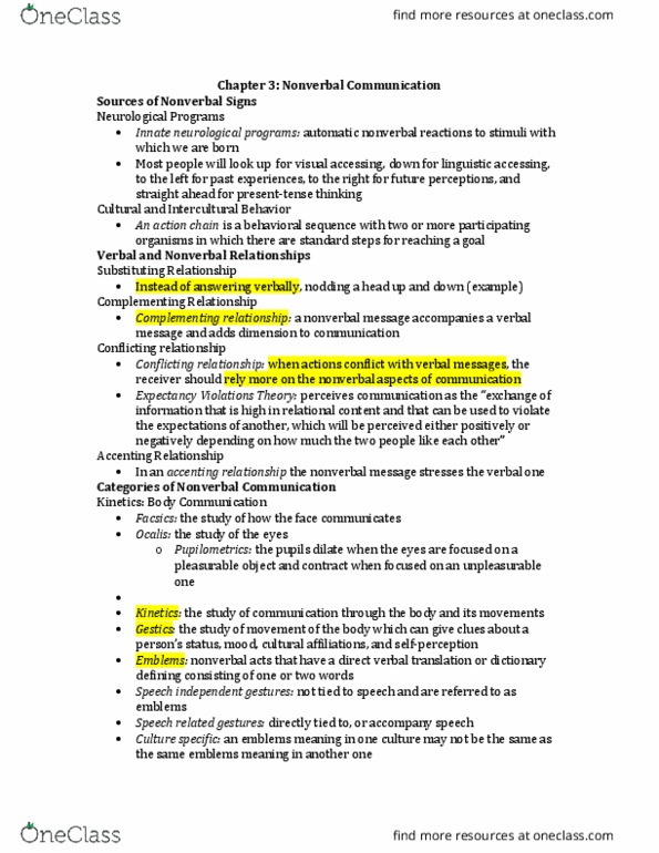 COMM 107 Chapter Notes - Chapter 3: Expectancy Violations Theory, Social Distance, Olfaction thumbnail