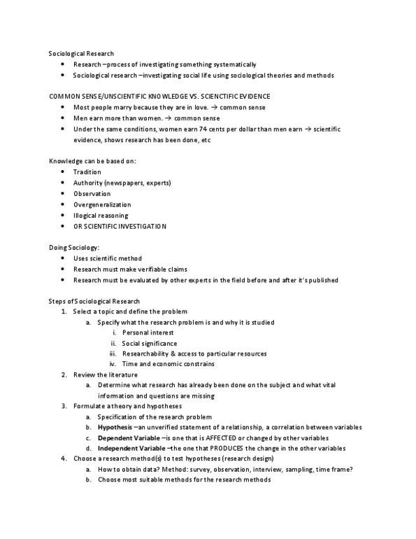 Sociology 1021E Lecture Notes - Scientific Method, Ethnography thumbnail