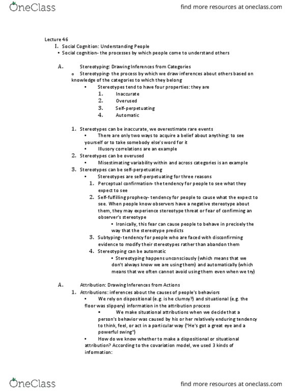 PSYCH 1100 Lecture Notes - Lecture 46: Stereotype Threat, Social Cognition, Subtyping thumbnail