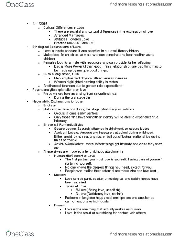 PPE 3003 Lecture Notes - Lecture 29: Oral Stage, David Buss, Physical Attractiveness thumbnail