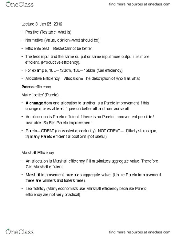 ECON 104 Lecture Notes - Lecture 3: Pareto Efficiency, Economic Surplus, Free Market thumbnail