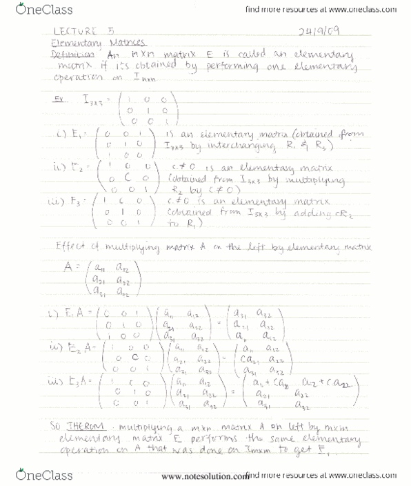 MAT223H1 Lecture Notes - Lecture 5: Elementary Matrix, Horse Length, Royal College Of Music thumbnail