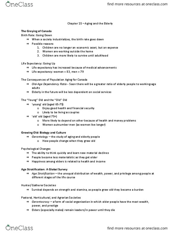 Sociology 1020 Lecture Notes - Lecture 15: Gerontocracy, Going Up (Musical), Disengagement Theory thumbnail