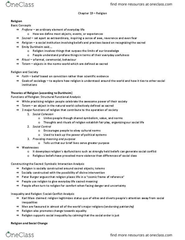 Sociology 1020 Lecture Notes - Lecture 19: Protestant Work Ethic, Fundamentalism, Social Inequality thumbnail