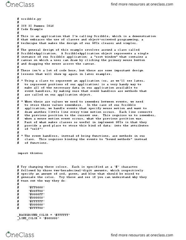 I&C SCI 32 Lecture Notes - Lecture 14: Tkinter, Root Window, Init thumbnail