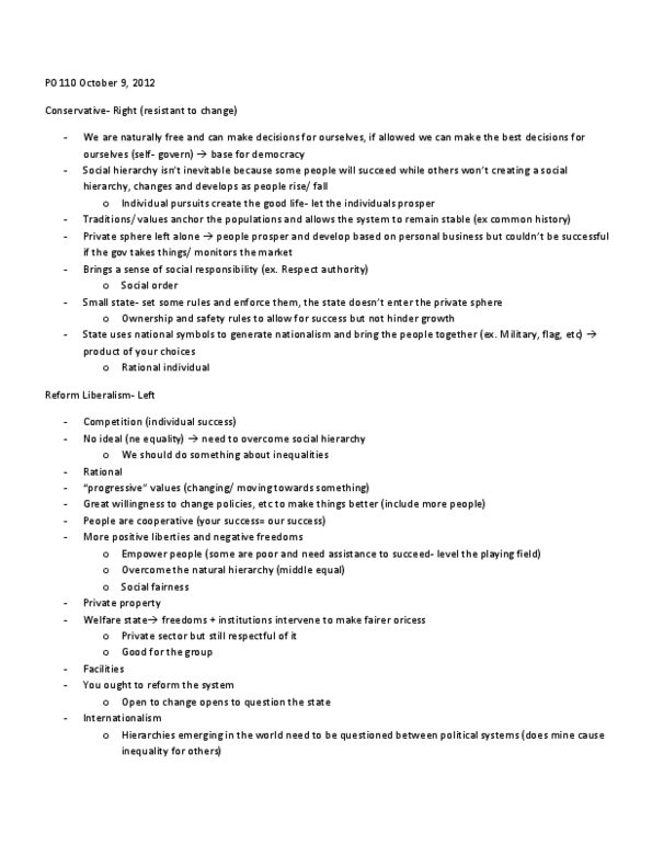 PO110 Lecture Notes - Private Sphere, Social Stratification, Social Order thumbnail