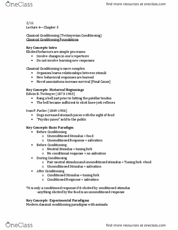 PSYC 356 Lecture Notes - Lecture 4: Tuning Fork, Classical Conditioning, Eyeblink Conditioning thumbnail