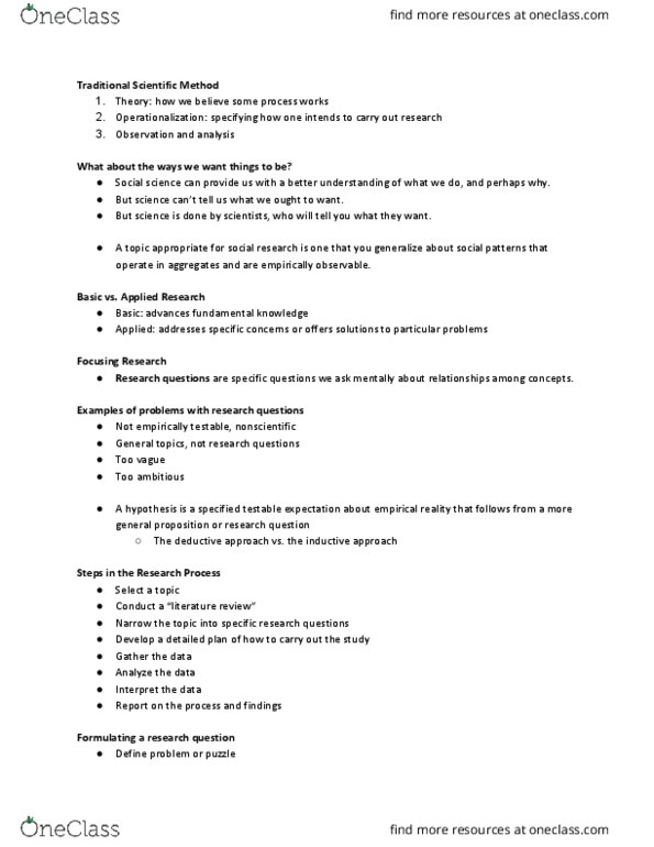 SOC 302 Lecture Notes - Lecture 2: Operationalization, Critical Thinking thumbnail