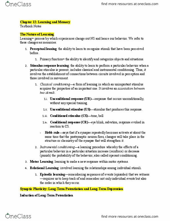 PSYC 362 Chapter Notes - Chapter 12: Dendritic Spine, Basal Ganglia, Visual Cortex thumbnail