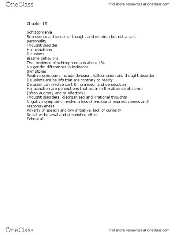 PSYC 362 Lecture Notes - Lecture 15: Atypical Antipsychotic, Bipolar Disorder, Prefrontal Cortex thumbnail