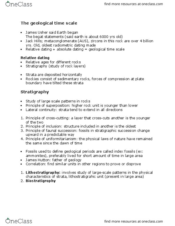 GEO 1111 Lecture Notes - Lecture 6: Geologic Time Scale, Radiometric Dating, James Ussher thumbnail