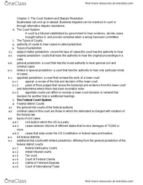 BSLW1021 Chapter Notes - Chapter 2: Appellate Jurisdiction, Alternative Dispute Resolution, Subject-Matter Jurisdiction thumbnail