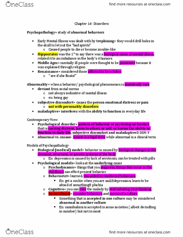 PSYC 1300 Lecture Notes - Lecture 18: Premenstrual Dysphoric Disorder, Obsessive–Compulsive Disorder, Major Depressive Disorder thumbnail