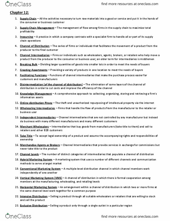 BUS 343 Chapter Notes - Chapter 12: Disintermediation, Insourcing, Radio-Frequency Identification thumbnail