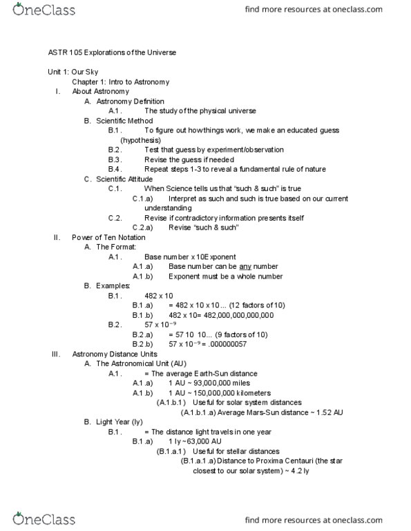 ASTR 105 Lecture Notes - Lecture 1: List Of Fables Characters, Parsec thumbnail