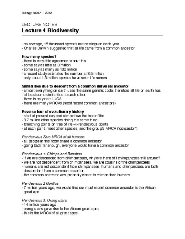 Biology 1001A Lecture Notes - Lecture 4: Horizontal Gene Transfer, Hominidae, Insectivora thumbnail