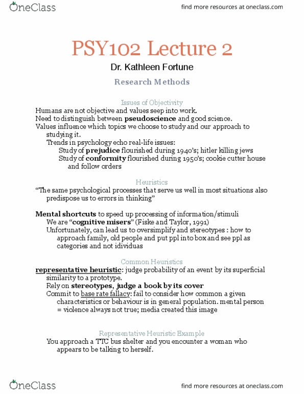 PSY 102 Lecture Notes - Lecture 2: Representativeness Heuristic, Availability Heuristic, Hindsight Bias thumbnail