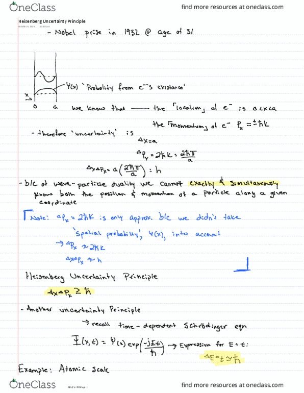 MAT E390 Lecture Notes - Lecture 12: Uncertainty Principle thumbnail