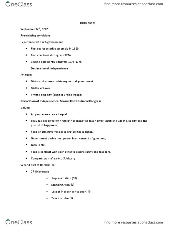 AMH-2097 Lecture Notes - Lecture 10: First Continental Congress, The Federalist Papers thumbnail