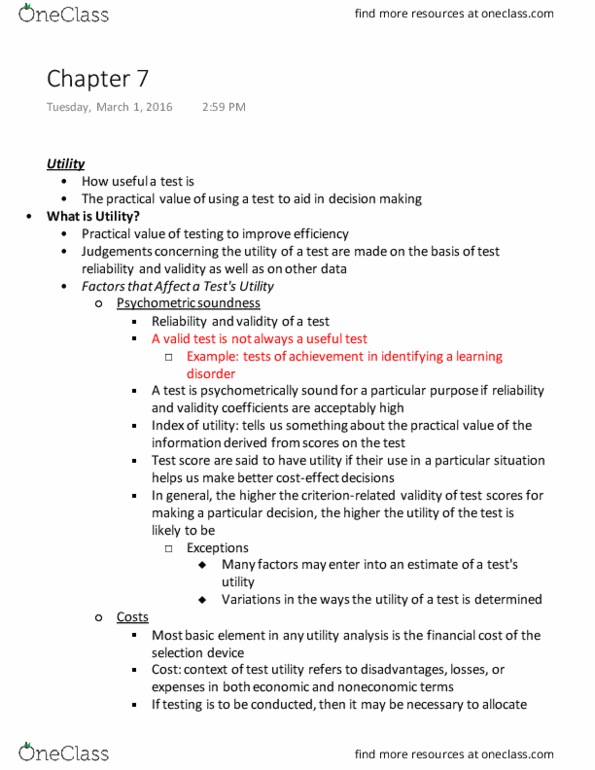 PSYC 385 Chapter Notes - Chapter 7: Personnel Selection, Decision Theory, Base Rate thumbnail