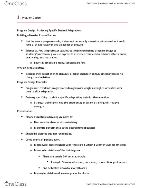 KNES 351 Lecture Notes - Lecture 23: Macrocycle, Overtraining, Strength Training thumbnail