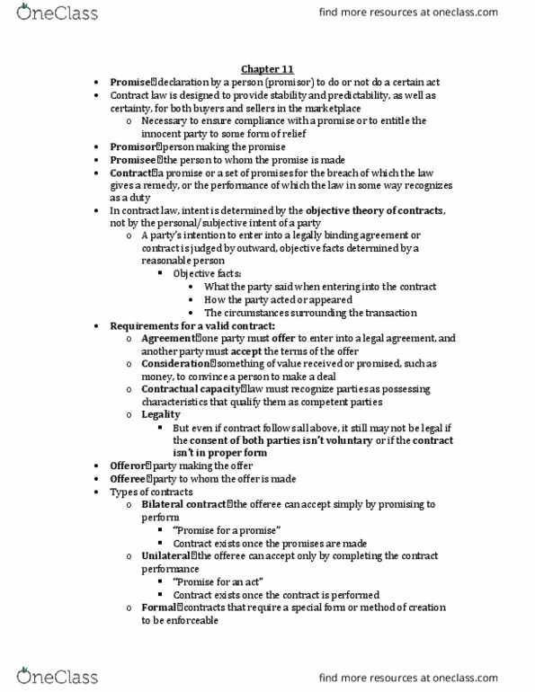 BALW20150 Lecture Notes - Lecture 2: Contract, Quasi-Contract, Oral Contract thumbnail