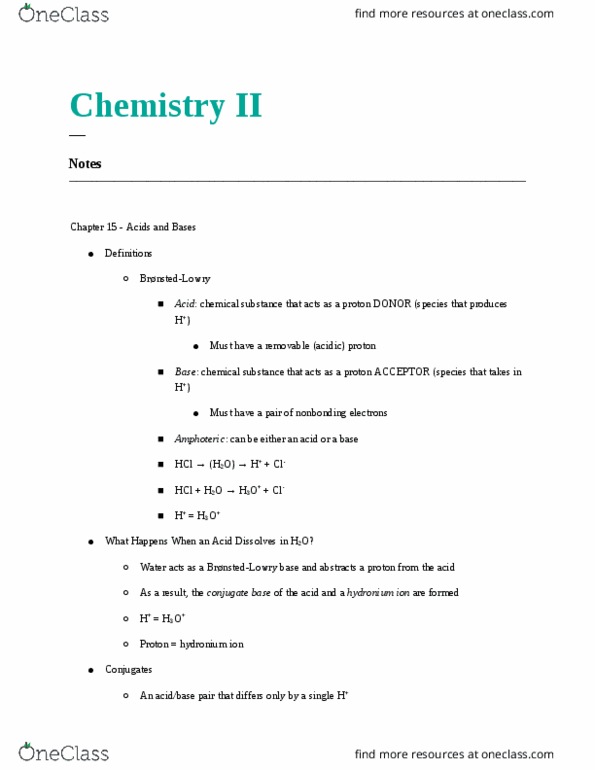 CHE-1102 Lecture Notes - Lecture 6: Conjugate Acid, Strong Electrolyte, Lithium Hydroxide thumbnail