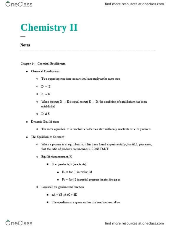 CHE-1102 Lecture Notes - Lecture 5: Equilibrium Constant, Rice Chart, Phosgene thumbnail