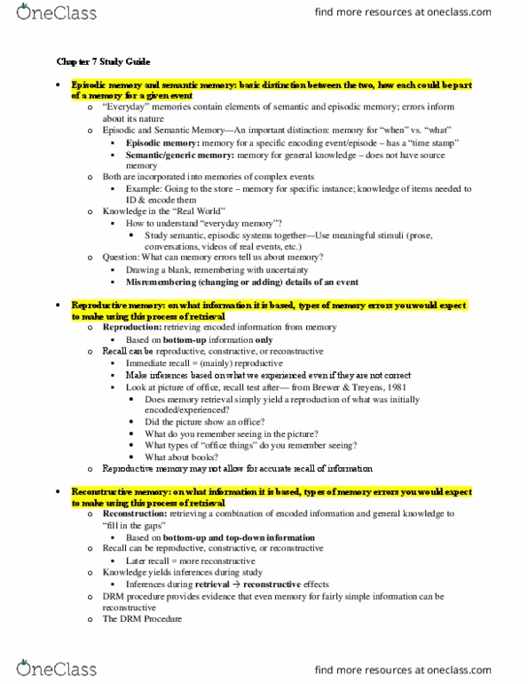 PSY-3217 Lecture Notes - Lecture 12: Episodic Memory, Helen Keller, False Memory thumbnail