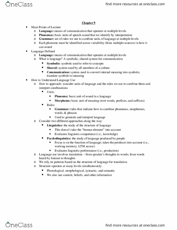 PSY-3217 Lecture Notes - Lecture 14: Phrase Structure Grammar, Linguistic Competence, Linguistic Universal thumbnail